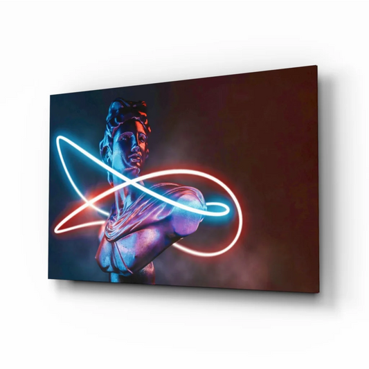 Neon Classical Statue Canvas Wall Art with Glowing Light Trails | Insigneart USA | vintageantiquesgifts.com