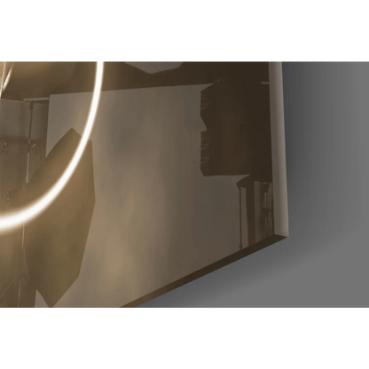 Sleek glowing neon ring wall art in modern glass wall design