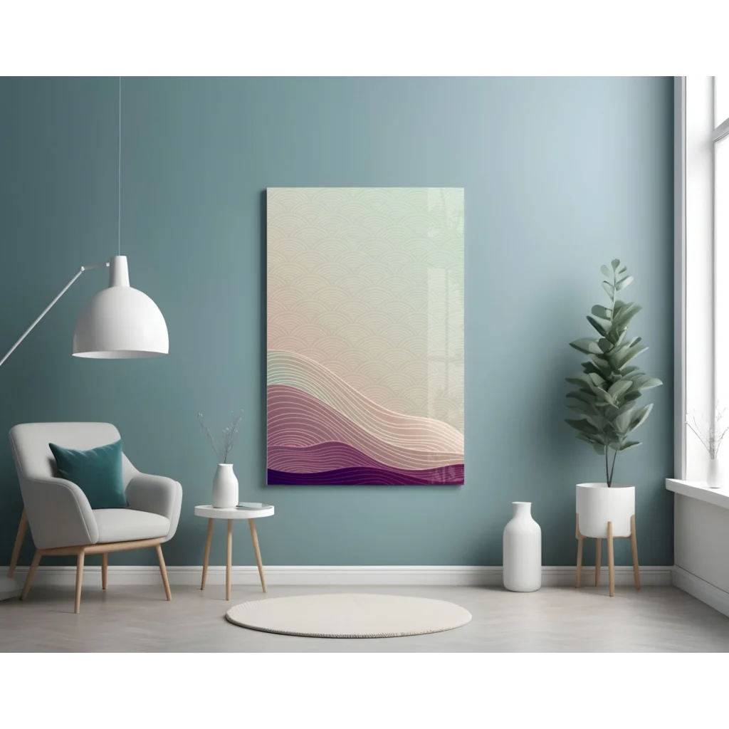 Pastel Wave Glass Wall Art with Dreamy Purple Mint Gradient | Contemporary Home Wall Art | vintageantiquesgifts.com