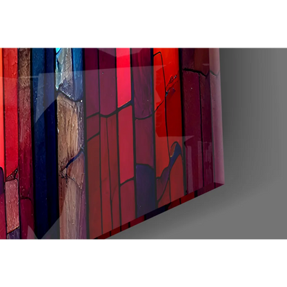 Vibrant rainbow stained glass wall art with bold red, blue, purple stripes