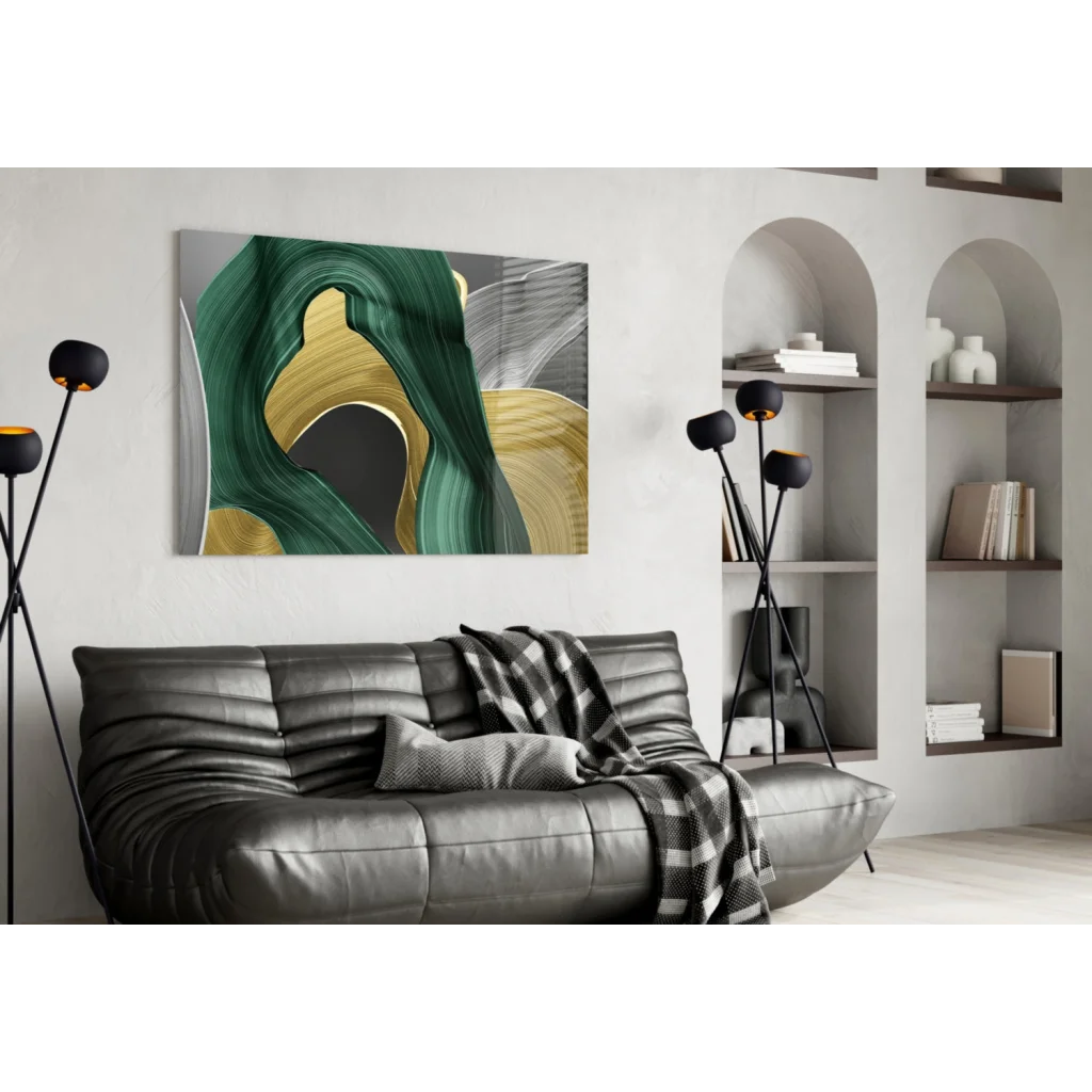 Modern swirling green gold gray canvas wall art for homes