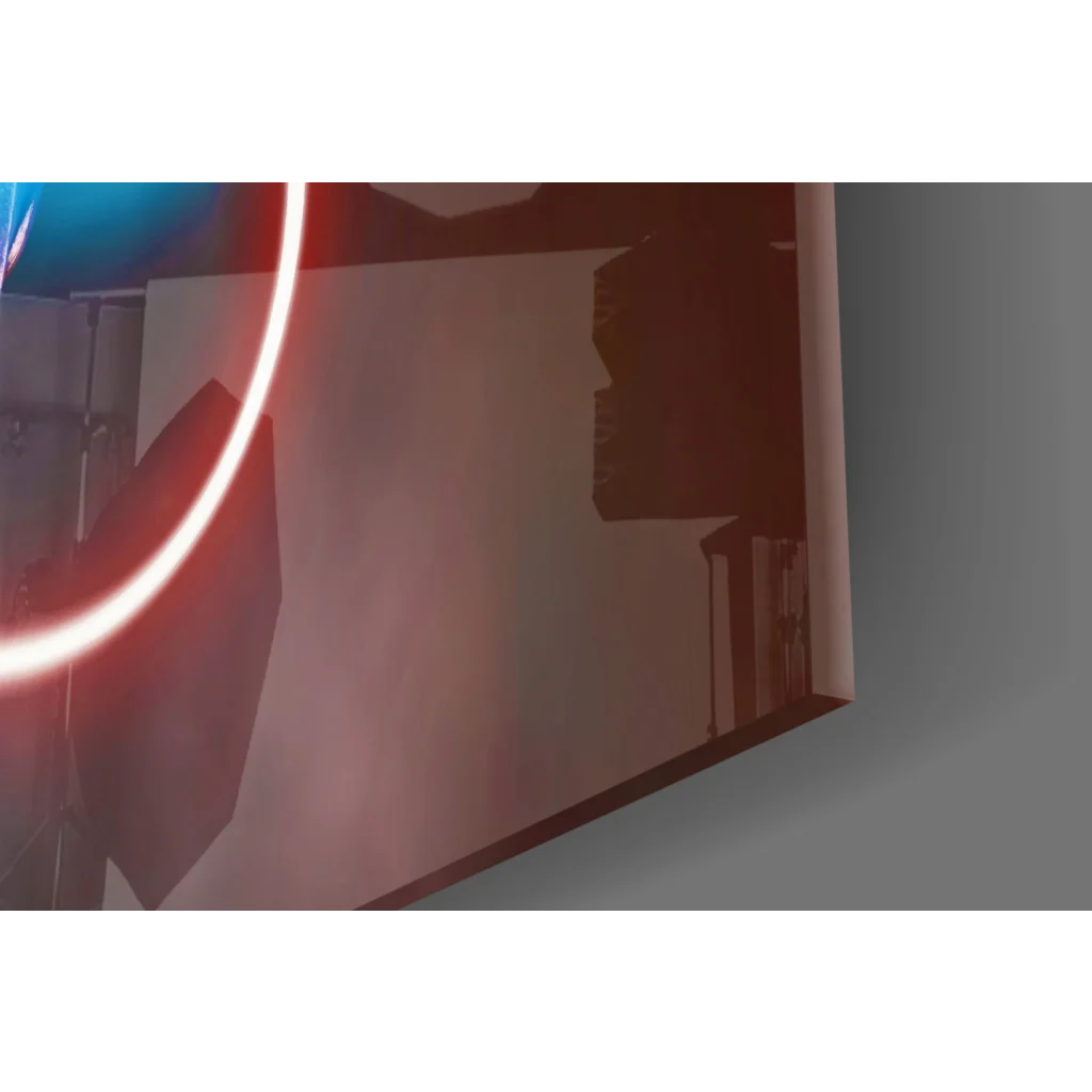 Glowing red neon circular light on classical statue wall art canvas