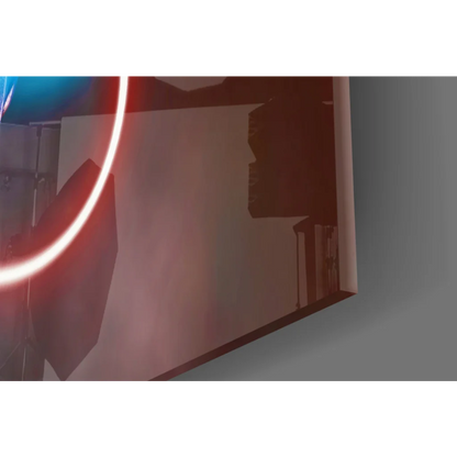 Glowing red neon circular light on classical statue wall art canvas