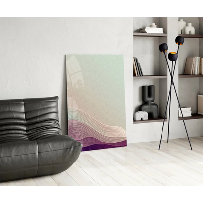Dreamy purple mint gradient glass wall art with flowing waves