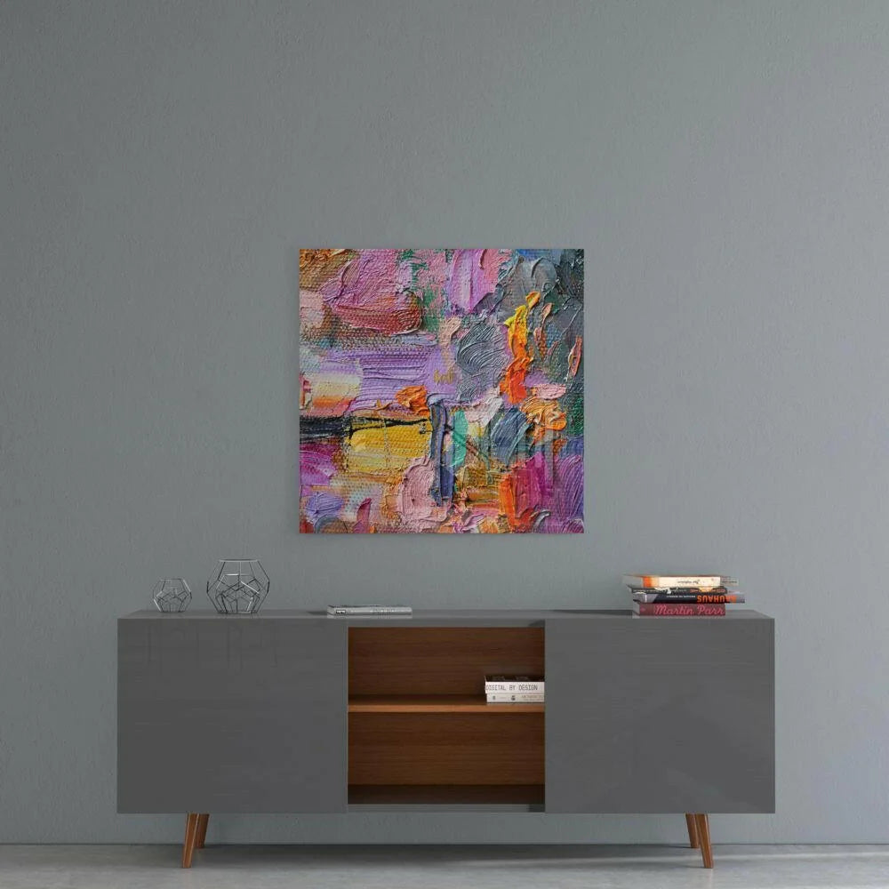 Bold Impasto Abstract Canvas Wall Art in Purple Orange Teal | Contemporary Home Wall Art | vintageantiquesgifts.com