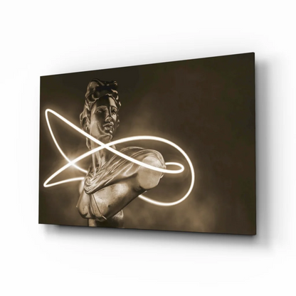 Glowing neon classical statue bust wall art