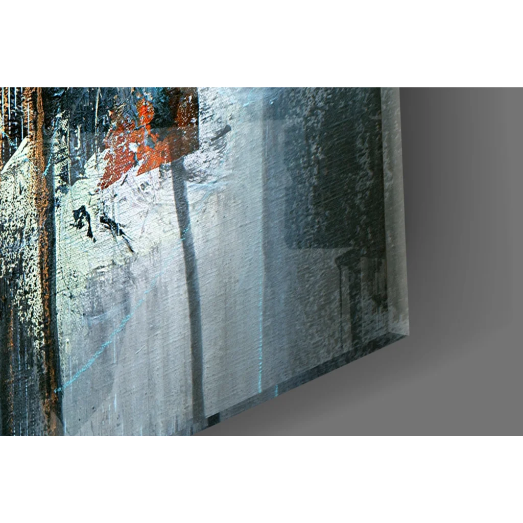 Bold abstract wall art canvas with textured gray black orange strokes and gold accents