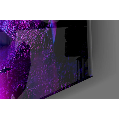 Sleek curved glass wall art with vibrant purple black textured display