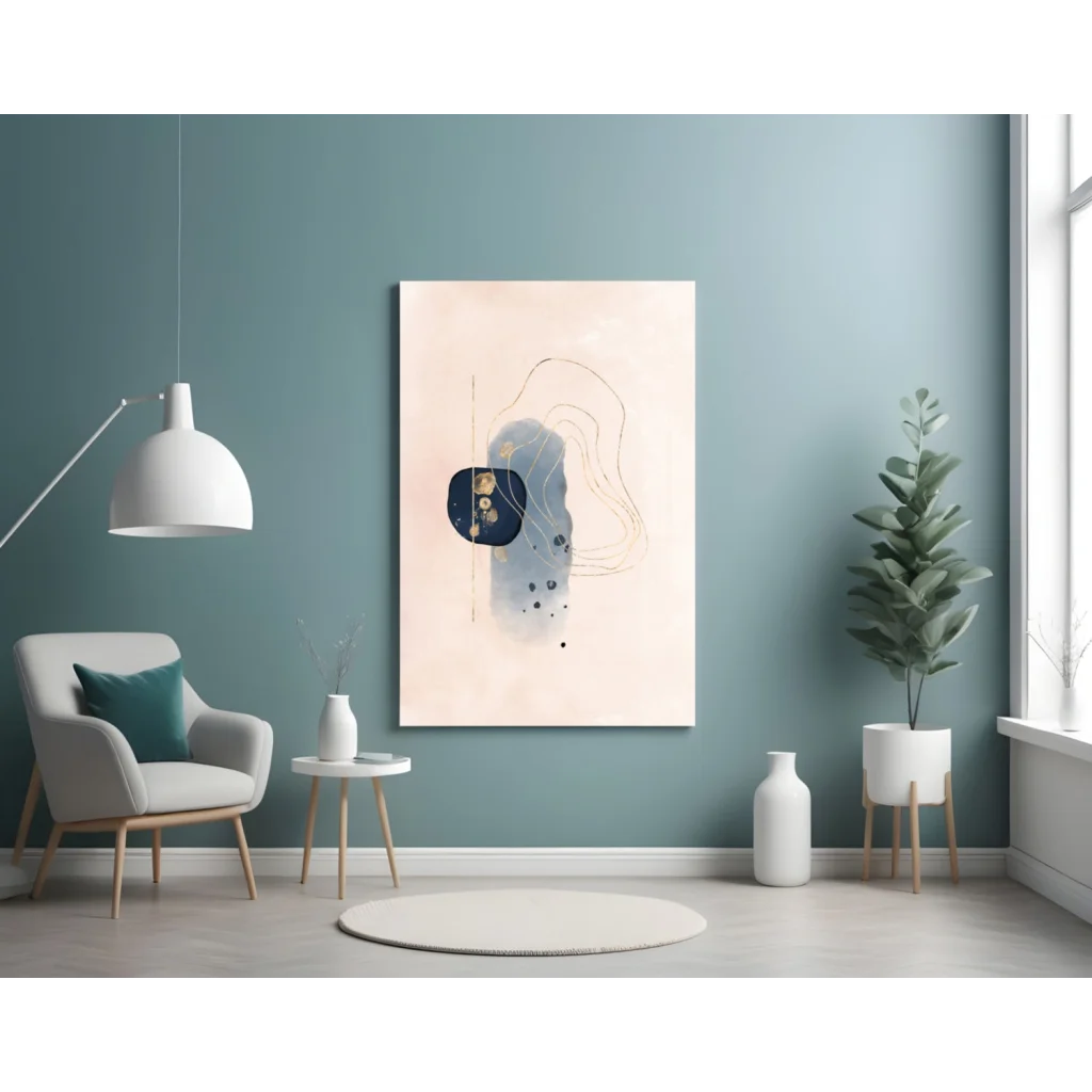 Navy Blue and Gold Abstract Canvas Wall Art with Beige Accents | Contemporary Home Wall Art | vintageantiquesgifts.com