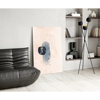Modern navy blue and gold abstract wall art canvas with beige accents