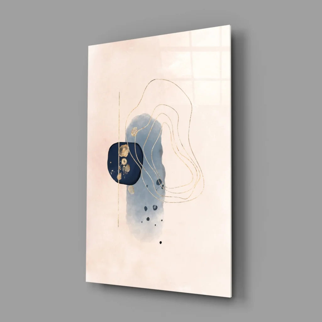 Navy Blue and Gold Abstract Canvas Wall Art with Beige Accents | Glass Wall Art Print | vintageantiquesgifts.com