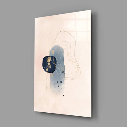 Navy Blue and Gold Abstract Canvas Wall Art with Beige Accents | Glass Wall Art Print | vintageantiquesgifts.com