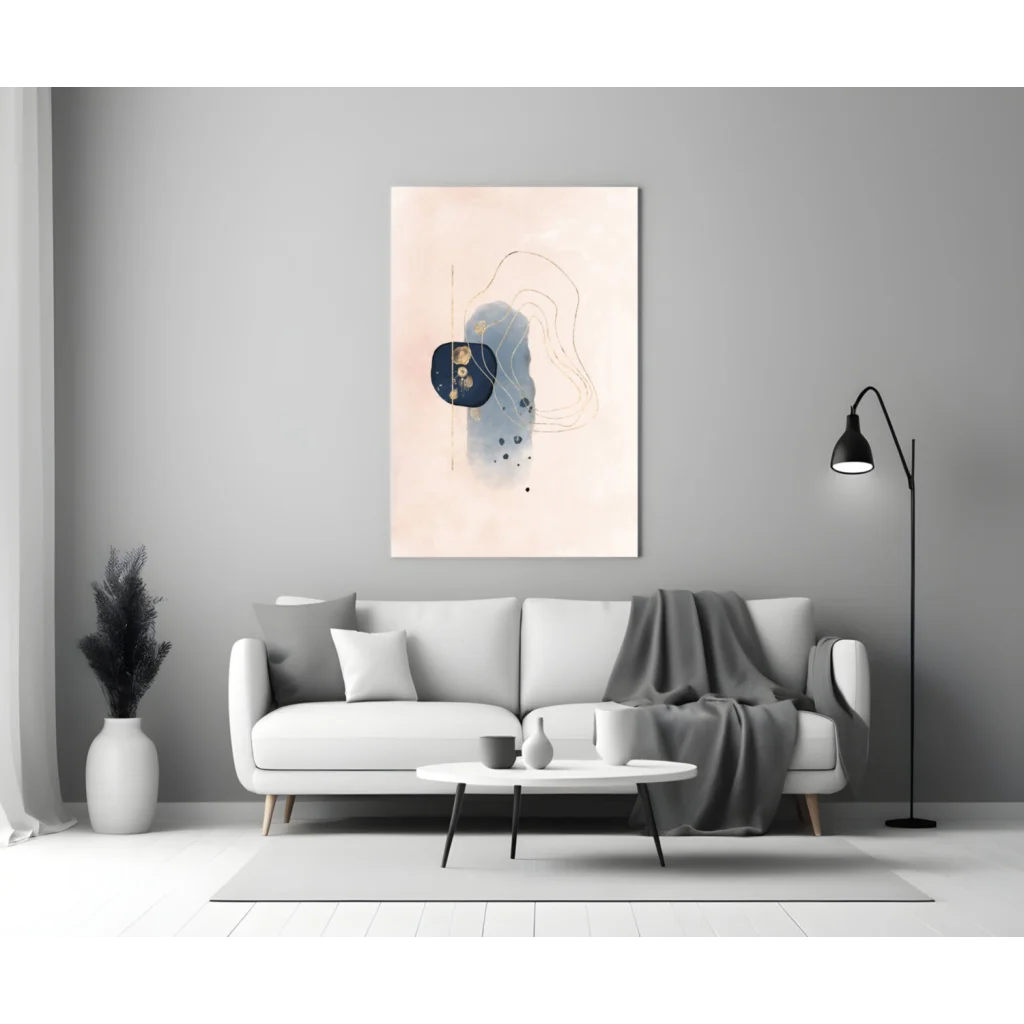 Navy Blue and Gold Abstract Canvas Wall Art with Beige Accents | Modern Wall Art Decor | vintageantiquesgifts.com