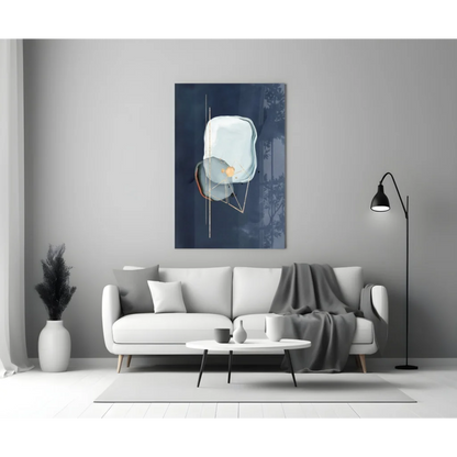 Translucent Blue Glass Wall Art with Gold Accents on Navy Canvas | Modern Wall Art Decor | vintageantiquesgifts.com