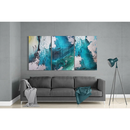 Turquoise Teal Abstract Canvas Wall Art Set of Three Panels | Modern Wall Art Decor | vintageantiquesgifts.com