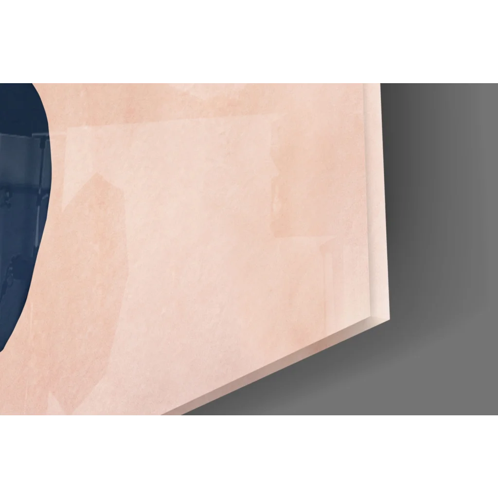 Beige wooden panel in geometric abstract peach navy mustard wall art