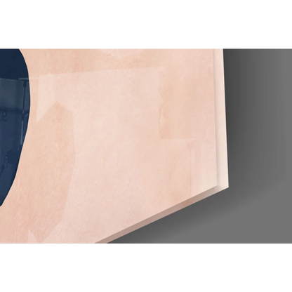 Beige wooden panel in geometric abstract peach navy mustard wall art