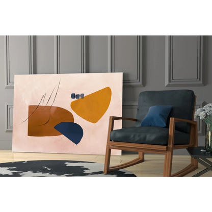 Modern geometric abstract wall art canvas in peach navy mustard