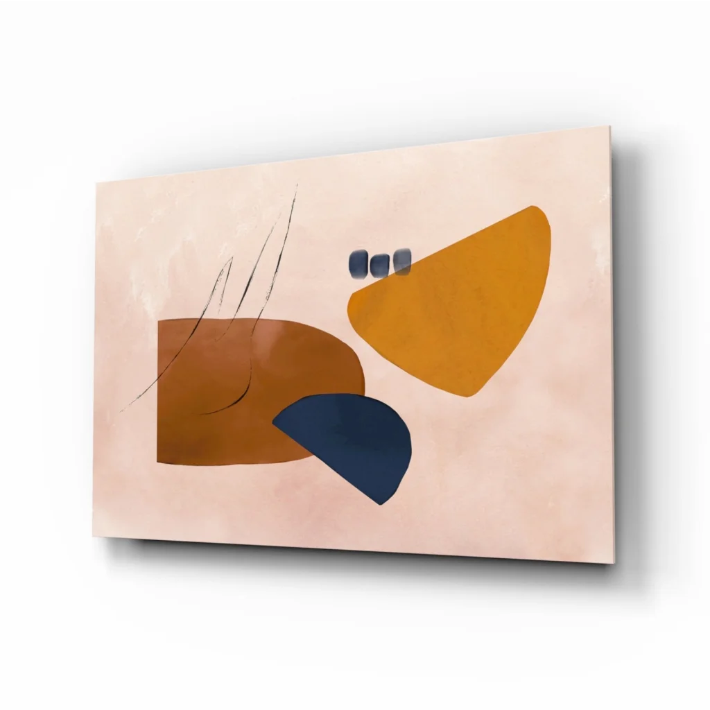 Modern geometric abstract wall art canvas in peach, navy, ochre tones