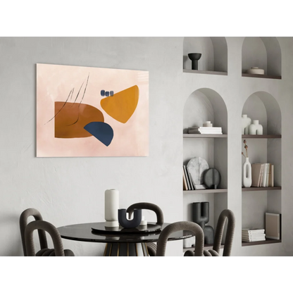 Modern geometric abstract wall art canvas in peach navy mustard tones
