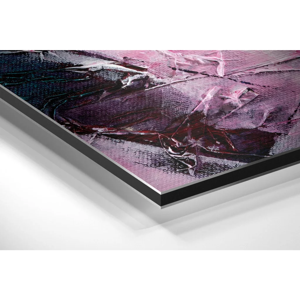 Glass Wall Art Stunning purple pink abstract art on brushed aluminium dibond