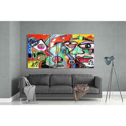 Bold Faces Triptych Canvas Wall Art in vibrant electric colors