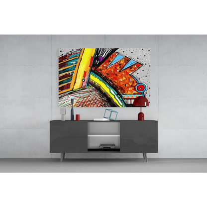 Vibrant bold geometric abstract canvas wall art with pop colors