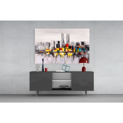 Bold abstract cityscape wall art canvas in vibrant colors