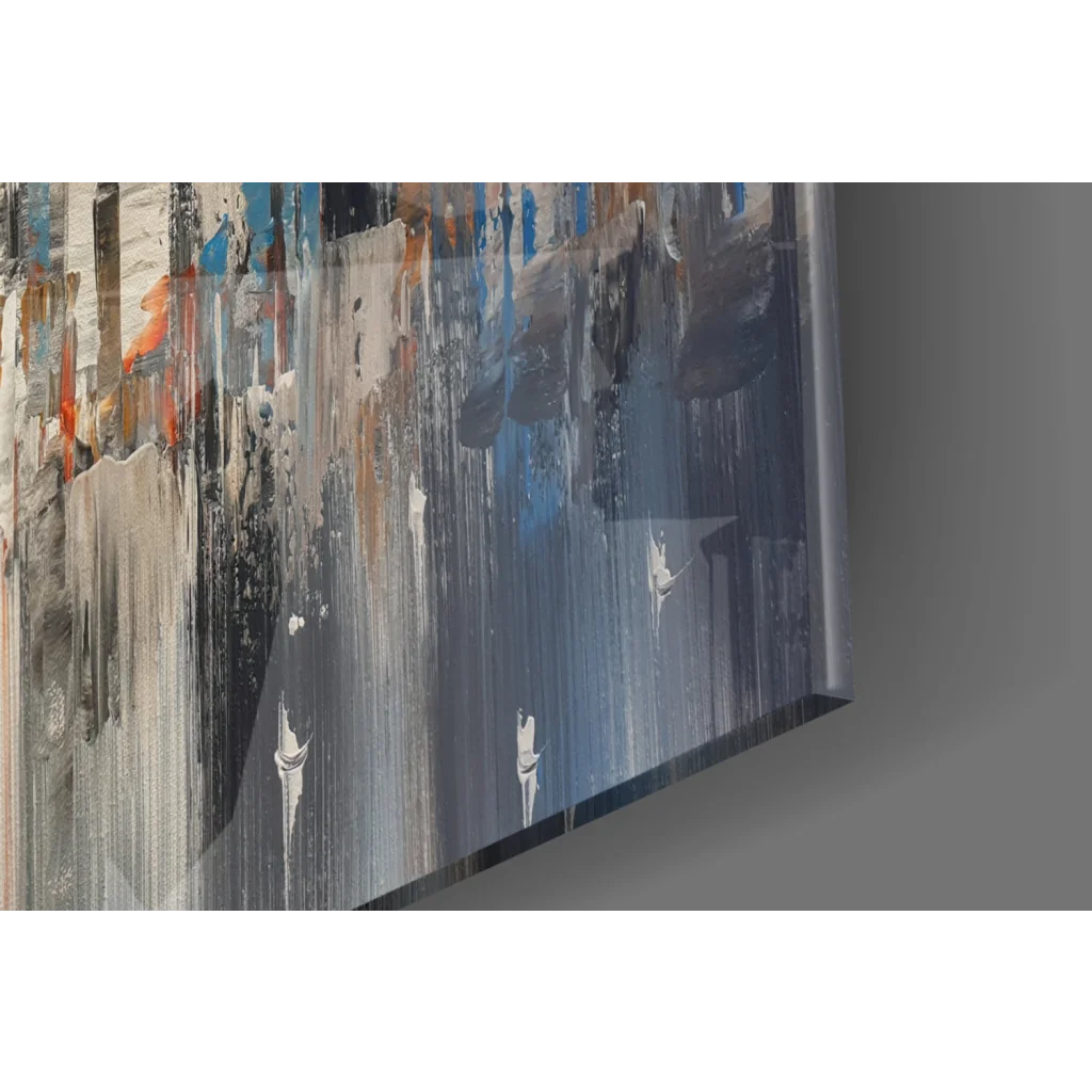 Urban Dreams textured wall art canvas with gray, blue, black, orange accents