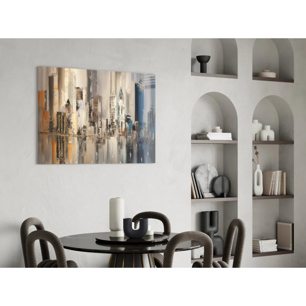 Abstract urban dreams canvas wall art in beige, gray, blue tones