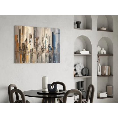 Abstract urban dreams canvas wall art in beige, gray, blue tones