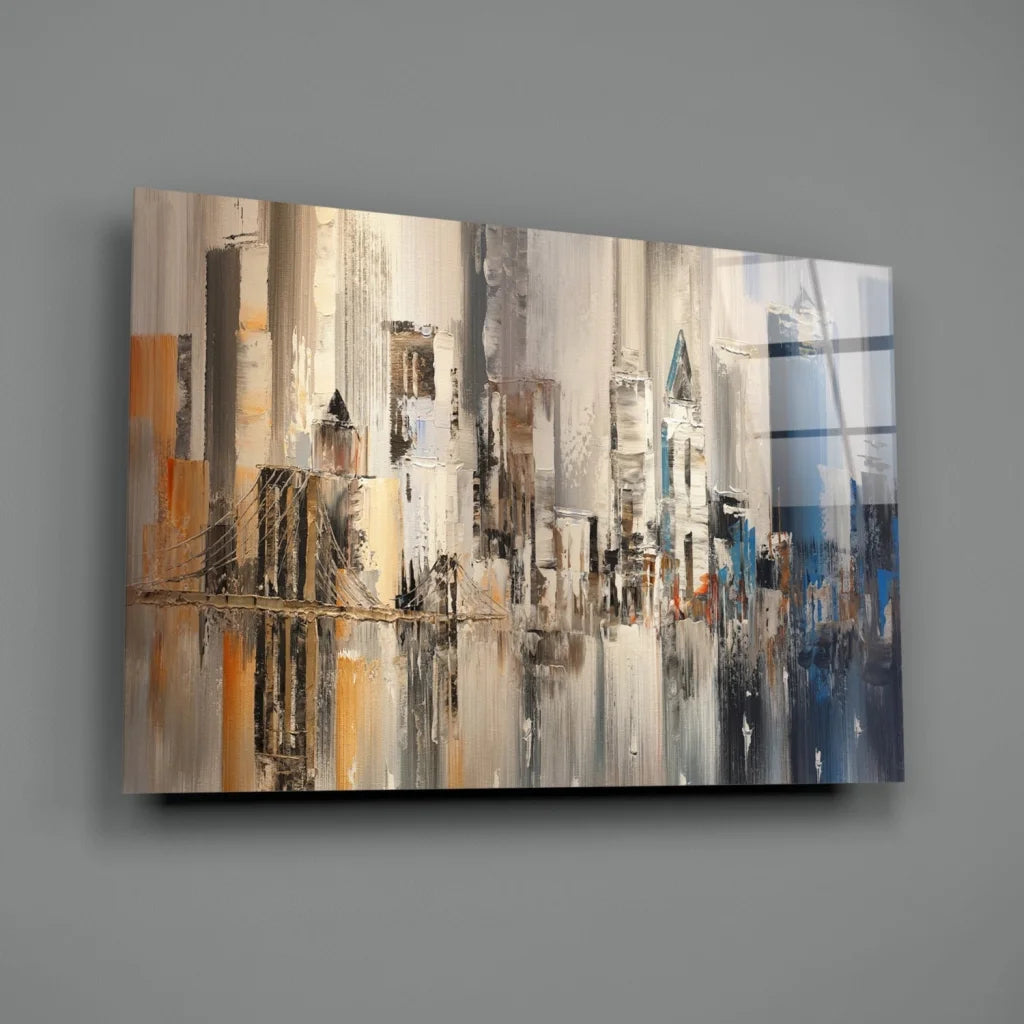 Abstract urban dreams textured wall art canvas in grays and orange