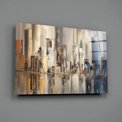 Abstract urban dreams textured wall art canvas in grays and orange