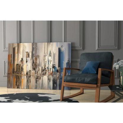 Abstract urban dreams canvas wall art in beige, gray, blue, orange hues