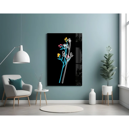 Neon Bloom Glass Wall Art with Glowing Abstract Florals | Contemporary Home Wall Art | vintageantiquesgifts.com