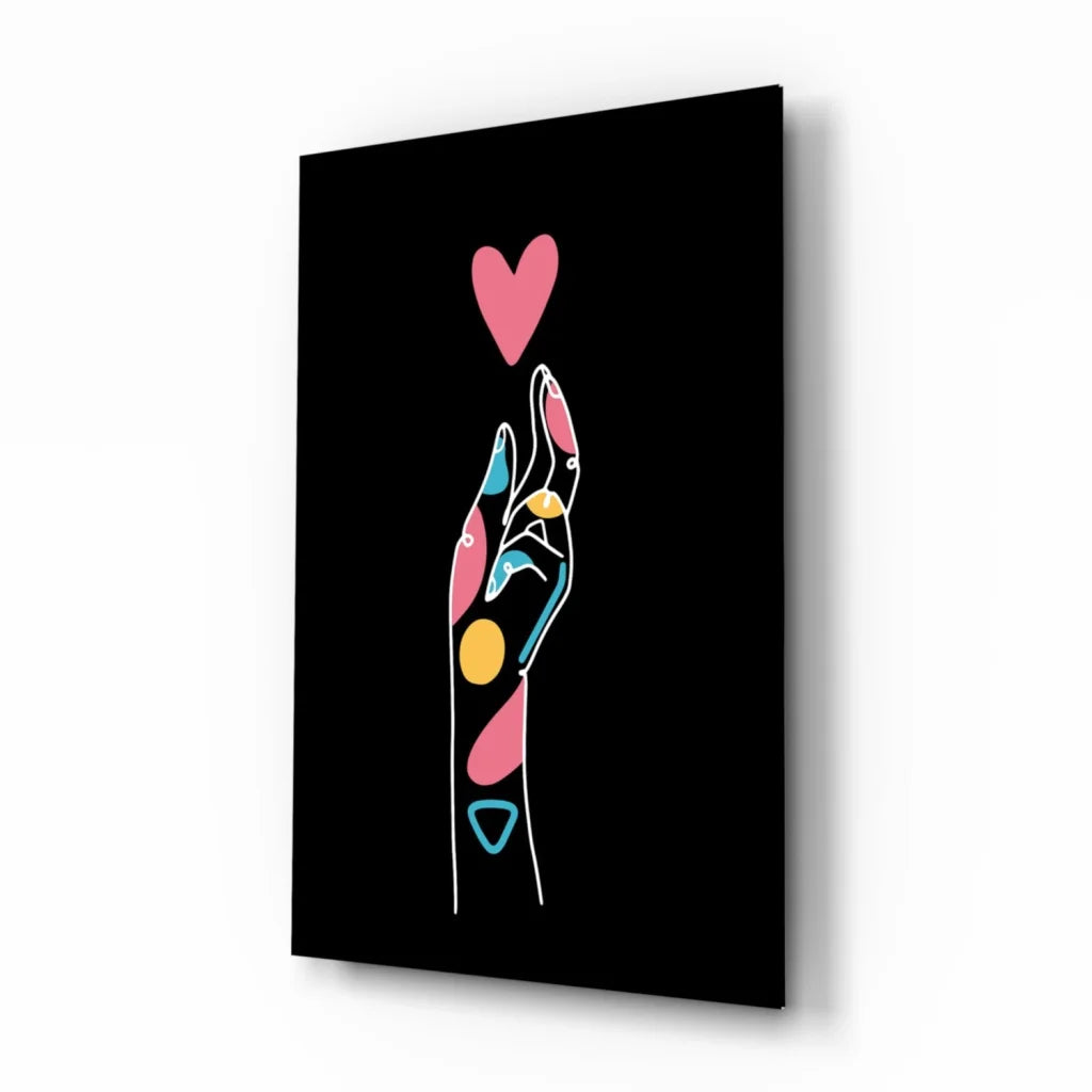 Neon Hand Heart Glass Wall Art Panel | Insigneart USA | vintageantiquesgifts.com