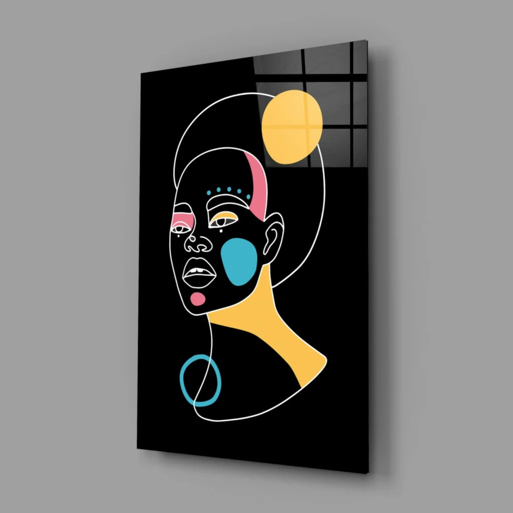 Bold Geometric Face Glass Wall Art in Vibrant Colors | Glass Wall Art Print | vintageantiquesgifts.com