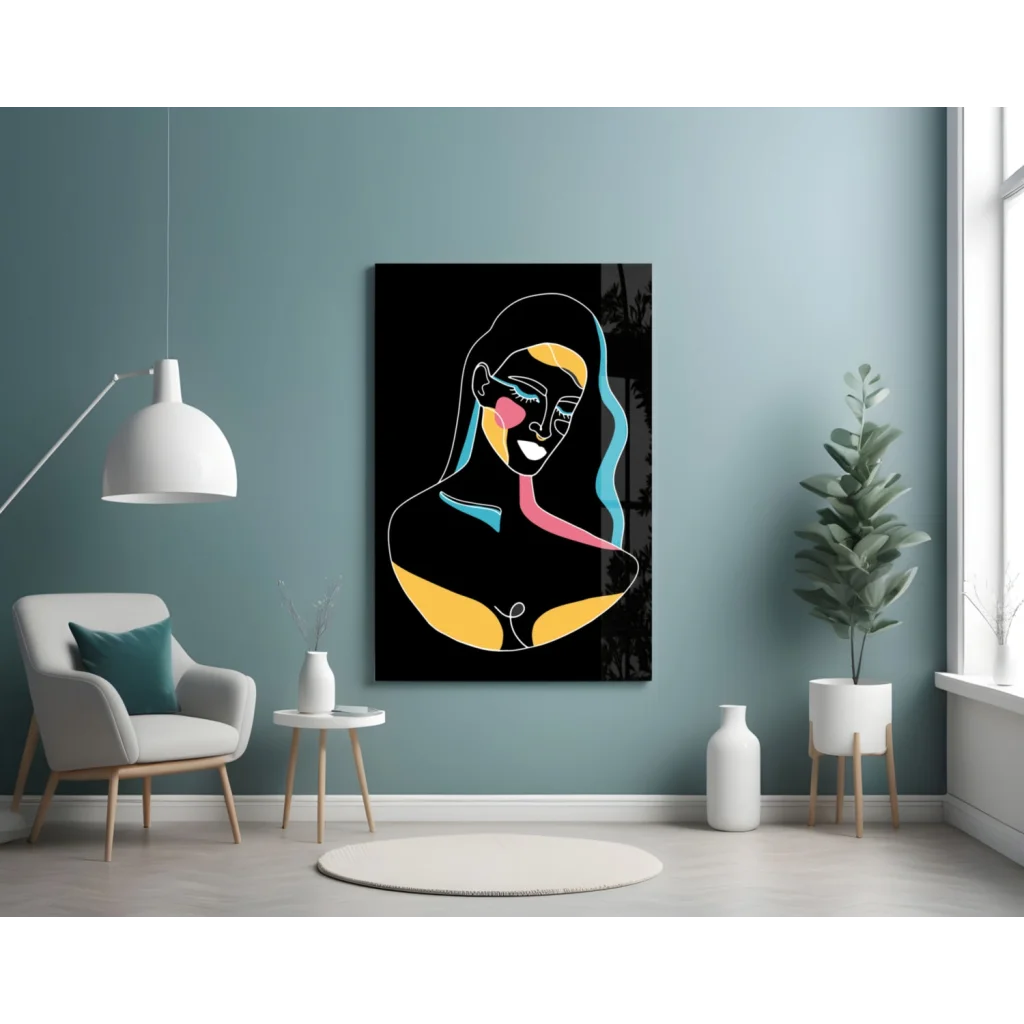 Neon Portrait Glass Wall Art with Bold Colorful Lines | Contemporary Home Wall Art | vintageantiquesgifts.com