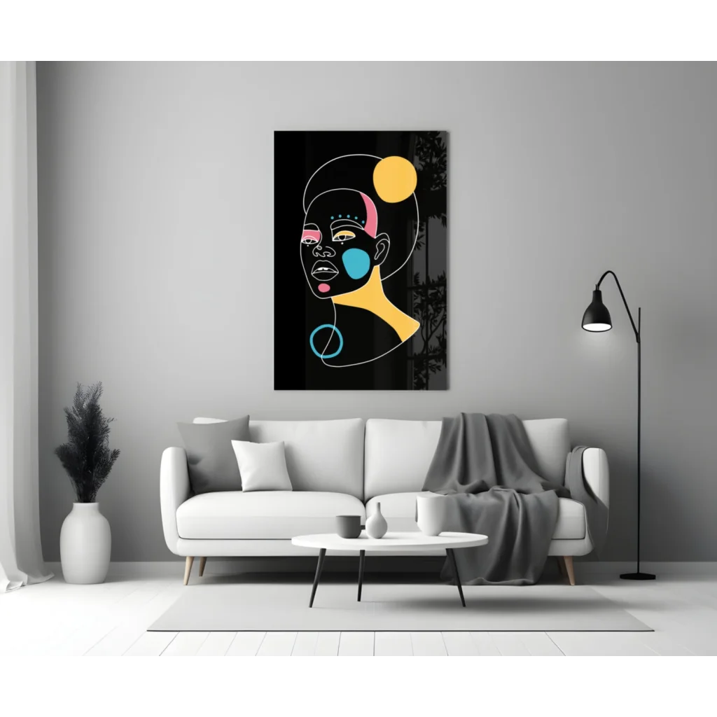 Bold Geometric Face Glass Wall Art in Vibrant Colors | Modern Wall Art Decor | vintageantiquesgifts.com