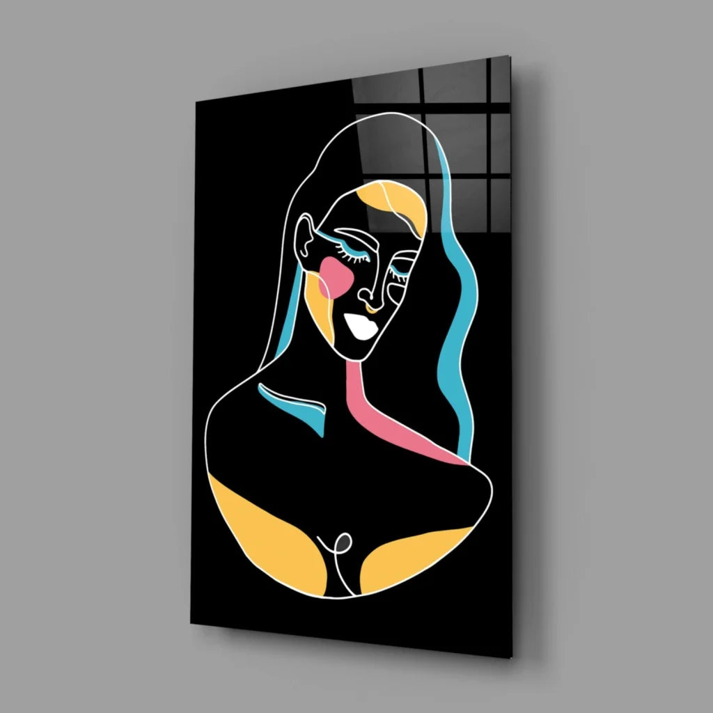 Neon Portrait Glass Wall Art with Bold Colorful Lines | Glass Wall Art Print | vintageantiquesgifts.com