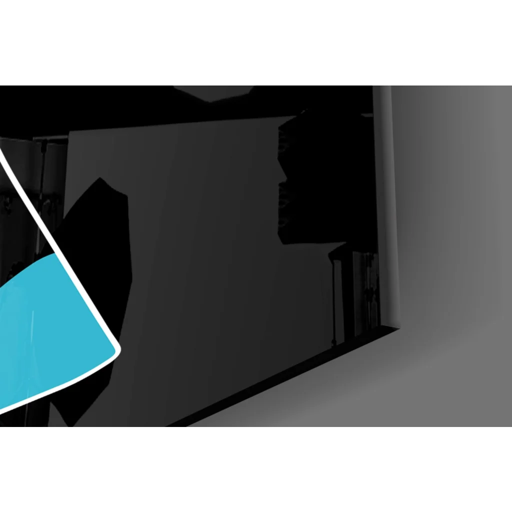 Sleek blue white triangular glass wall art panel in Neon Pop style