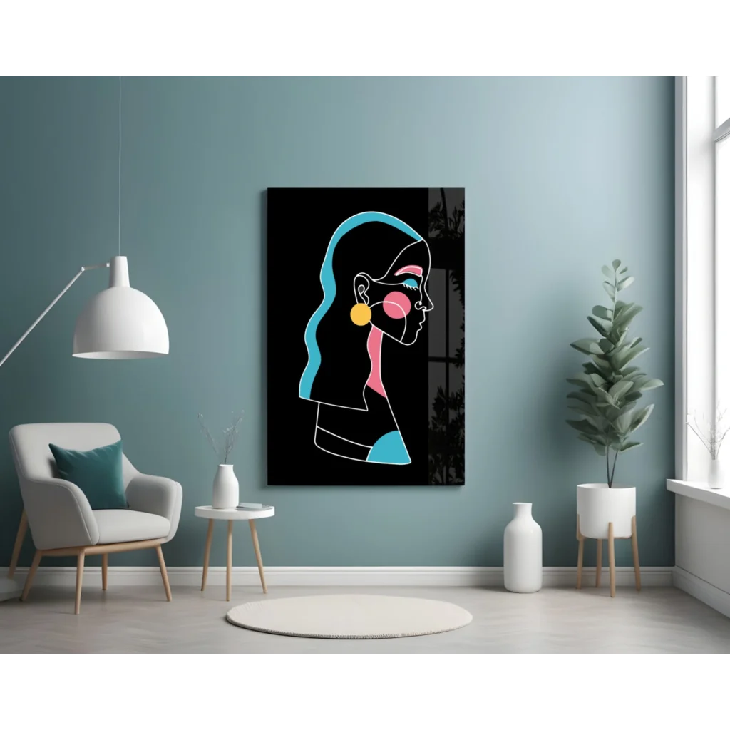 Vibrant neon pop art woman profile wall art canvas print
