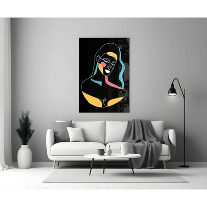 Neon Portrait Glass Wall Art with Bold Colorful Lines | Modern Wall Art Decor | vintageantiquesgifts.com