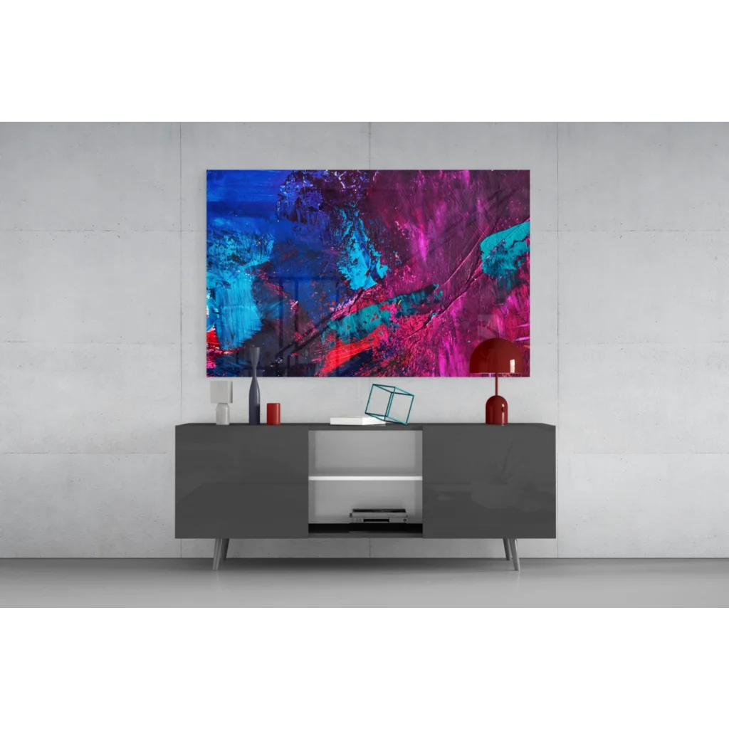 Vibrant electric blue magenta teal abstract canvas wall art