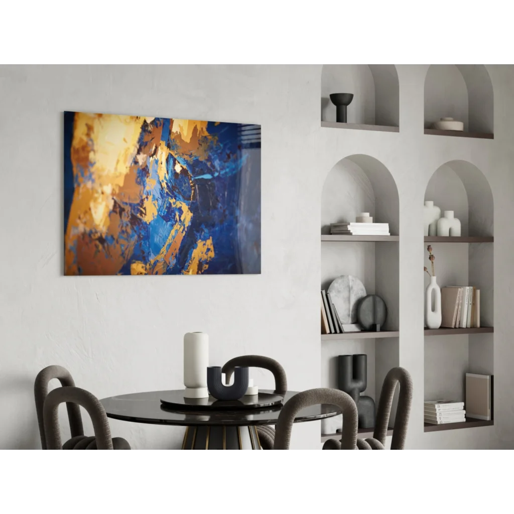Vibrant bold blue and golden-yellow abstract canvas wall art