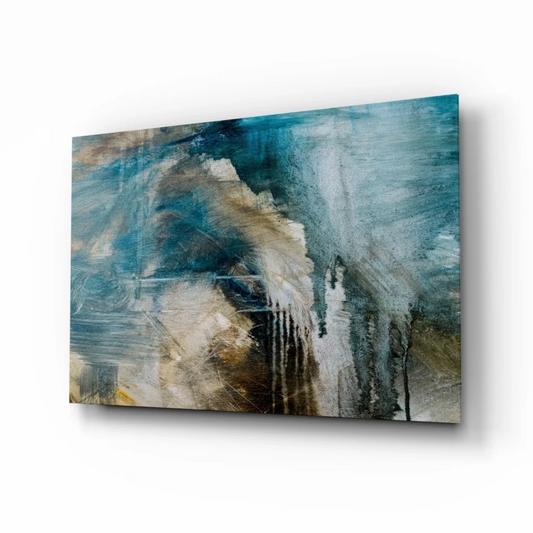 Bold teal abstract canvas wall art with textured brushstrokes