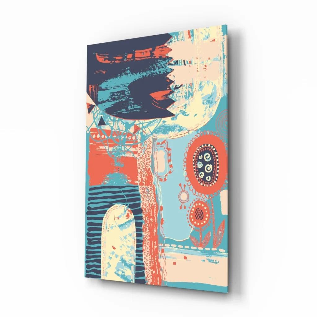 Vibrant teal coral abstract canvas wall art with bold brushstrokes