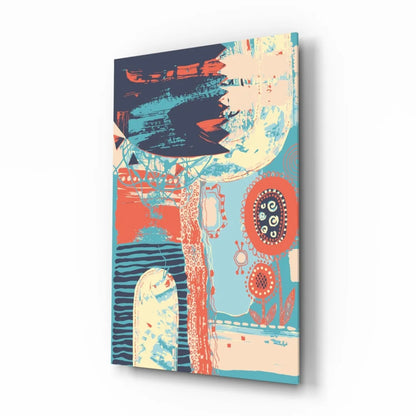 Vibrant teal coral abstract canvas wall art with bold brushstrokes