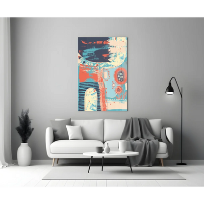 Teal coral abstract canvas wall art with bold brushstrokes