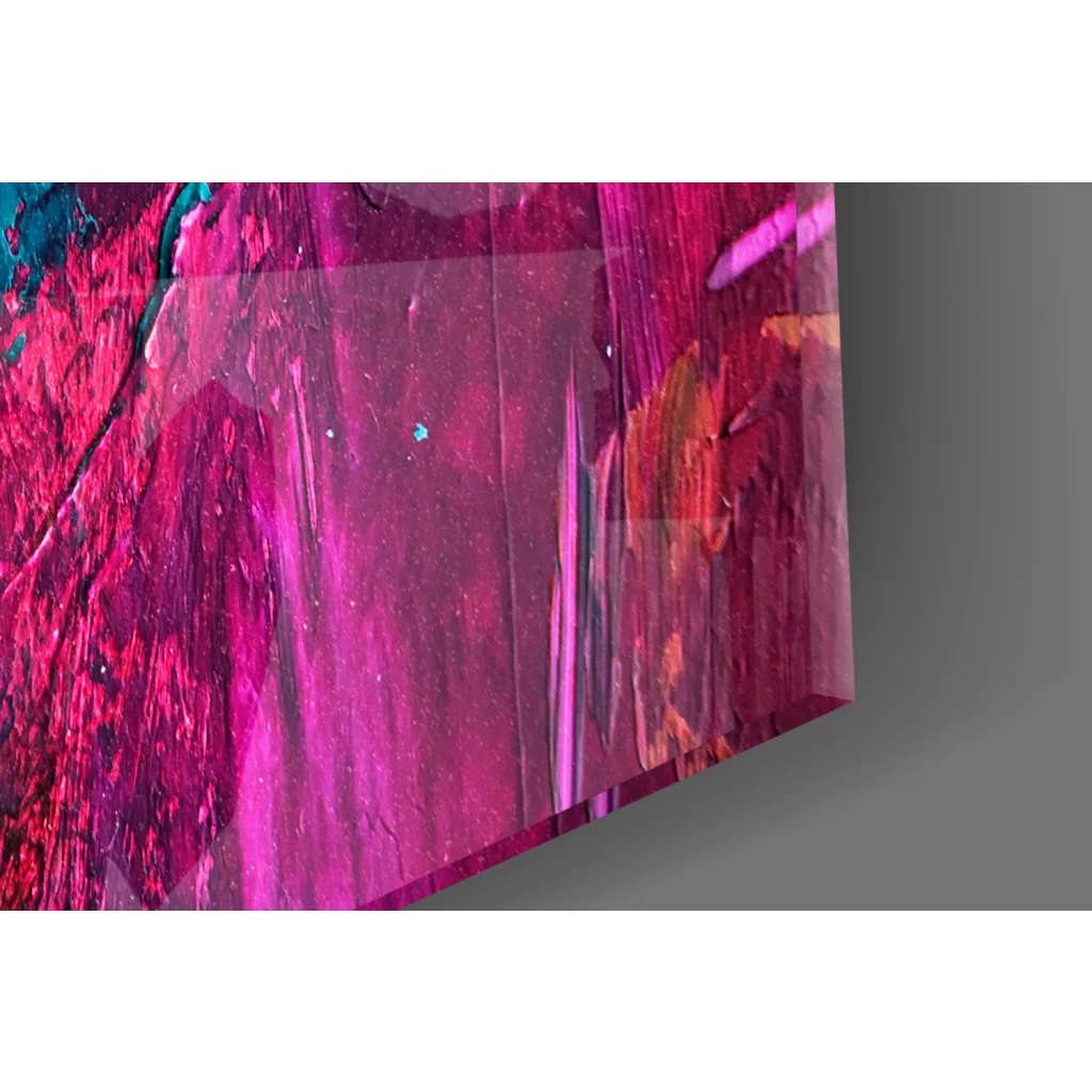 Vibrant magenta pink abstract canvas wall art with teal orange streaks